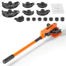 Dobladora de tubos , dobladora manual de tubos de 3/8" a 1" OD con 7 troqueles de doblado, herramientas de doblado de tubos de aluminio de cobre de 180° para aire acondicionado HVAC, reparación de automóviles - 180° para aire - Ver 8