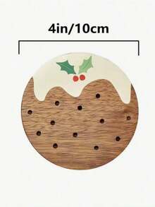6pcs/Set Christmas Pudding Wooden Coasters, Wooden Coasters For Home, Office, Cafe, Tea Room Decor, Table Decoration, Restaurant Decoration, Christmas Gift