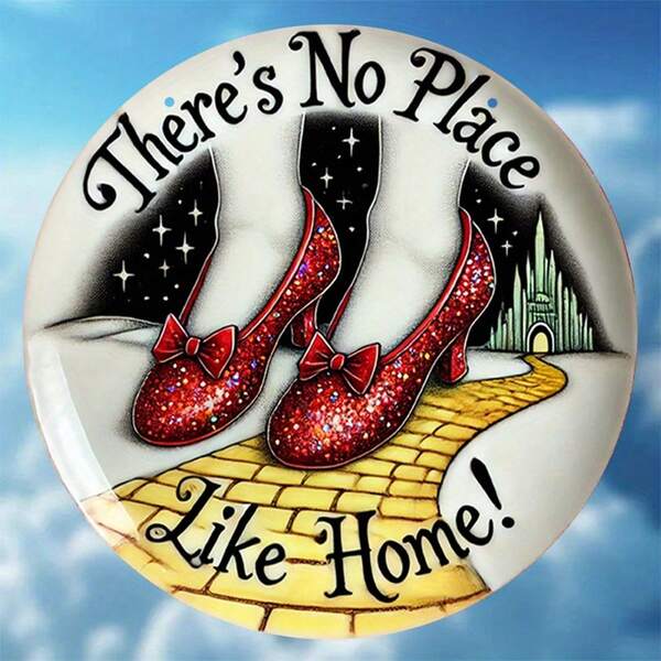 1/400pcs Vintage "There's No Place Like Home" 20cm Round Wooden Sign - Red Shoes & Yellow Brick Road Design, Ideal For Home Wall Decor, Bar, Cafe - Perfect Gift, Wall Art Decor, 2D Flat, Perfect For Room Decoration