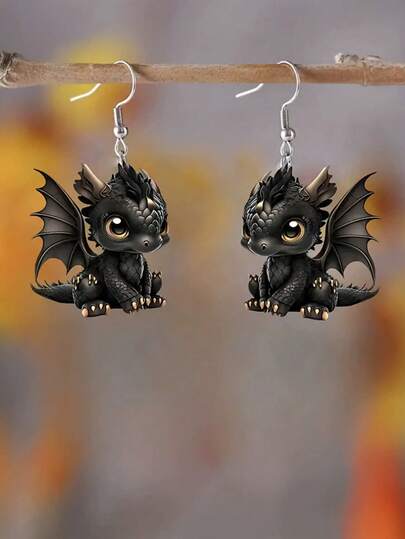 2 piezas Pendientes de mujer con forma de dragón de acrílico 2D, aptos para uso diario