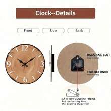 JFHT Wooden Round Wall Clock - Silent Non-Ticking Tree Ring Design, Light Wood Tone, AA Battery Powered (Not Included), Home Decoration, Holiday, Living Room Clock, Nature Theme Design, Country Style Aesthetics - màu đen - Xem 6