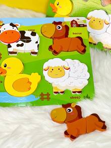 Montessori Wooden Farm Animal Puzzle Toy, Shape Sorter Develop Hand-Eye Coordination, Toddler Large Peg Puzzle Early Learning And Fine Motor Skills Learn Colors And Animals, Parent-Child Interactive Game, Baby Birthday Gift - Multicolor - View 7