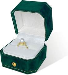 Caja de anillo de terciopelo, caja de anillo azul marino azul profundo para propuesta, compromiso y día de la boda, estuche de anillo individual resistente, caja de regalo de almacenamiento de joyas vintage - Verde esmeralda - Ver 12