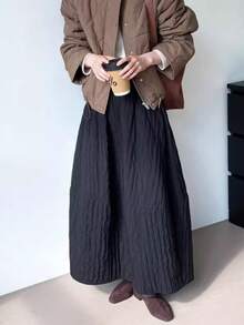 纹理填充 A 字裙，适合秋冬季 - 黑色 - 查看 3