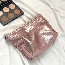 闪亮化妆包，亮片化妆包，金属手拿包，光泽晚宴包，大容量女士旅行收纳包，便携式洗漱包，适合派对、婚礼、日常使用