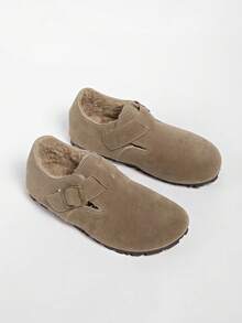 新款秋季时尚乐福穆勒拖鞋，毛绒鞋 - 卡其色 - 查看 2