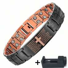 Upgraded Double Row Magnetic Cross Pendant Bracelet, Retro Plated Copper Color, Unisex Jewelry, Adjustable Length, Black Surface Copper Base With Magnetic Bottom, Christmas & Valentine's Day Gift For Family And Friends - Gun Black - View 7