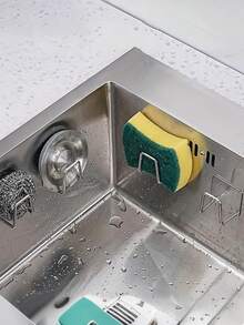 1pc Stainless Steel Sink Sponge Holder - No Drilling Required, Wall-Mounted Design, Dual Hooks, Perfect For Holding Sponges And Small Tools, Keeps Countertop Clean, Suitable For Dish Sponges, Stainless Steel Kitchen Sink Organizer - Adhesive Installation, No Drilling Sponge Holder And Drainer | Wall-Mounted Storage Hooks For Hanging Clothes And Accessories, Rust-Resistant Stainless Steel Sink Caddy - Keeps Your Kitchen Accessories Dry And Organized! - Multicolor - View 9