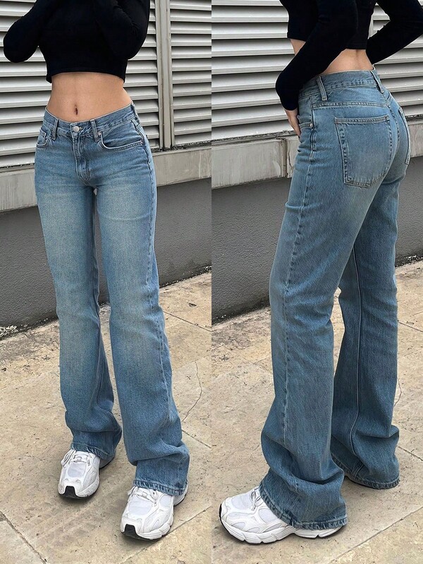 بنطلون جينز كاجوال للنساء بلون أحادي مع جيوب وأزرار وسحاب، بتصميم ضيق، مناسب للارتداء اليومي في جميع الفصول