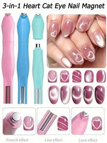 3-In-1 Heart-Shaped Cat Eye Nail Art Magnet, With Heart Line & Snake Skin Pattern, French Manicure UV Magnetic Stick, Professional DIY Nail Salon Essential Tool - Multicolor - View 1
