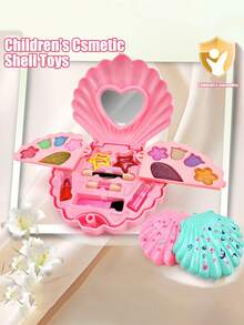 1/2Pcs ABS Shell Shape Kids Makeup Bag Toy, Pink Blue Princess Cosmetic Case With Mirror, Washable Cosmetics, Birthday Christmas Gift For Little Girls - Multicolor - View 4