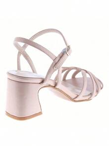 Women Chunky Heel Strappy Platform Heels Square Open Toe Heeled Sandals Ankle Strap Block Heel - 米色 - 查看 5
