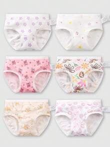 6条/包 女童新款可爱碎花蝴蝶结印花柔软舒适纯棉内裤