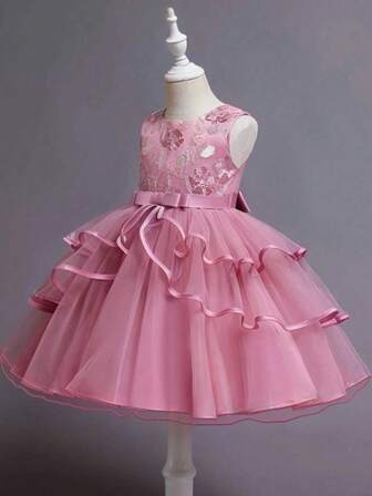 Tween Girl Luxury Short Party Dress, Flower Girl Wedding Birthday Formal Dress For All Season