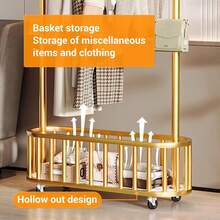 Appendiabiti multifunzionale in metallo con ripiano – soluzione di stoccaggio come appendiabiti per camere da letto, uffici e negozi (80/100 cm) - oro 80cm - Visualizzare 3