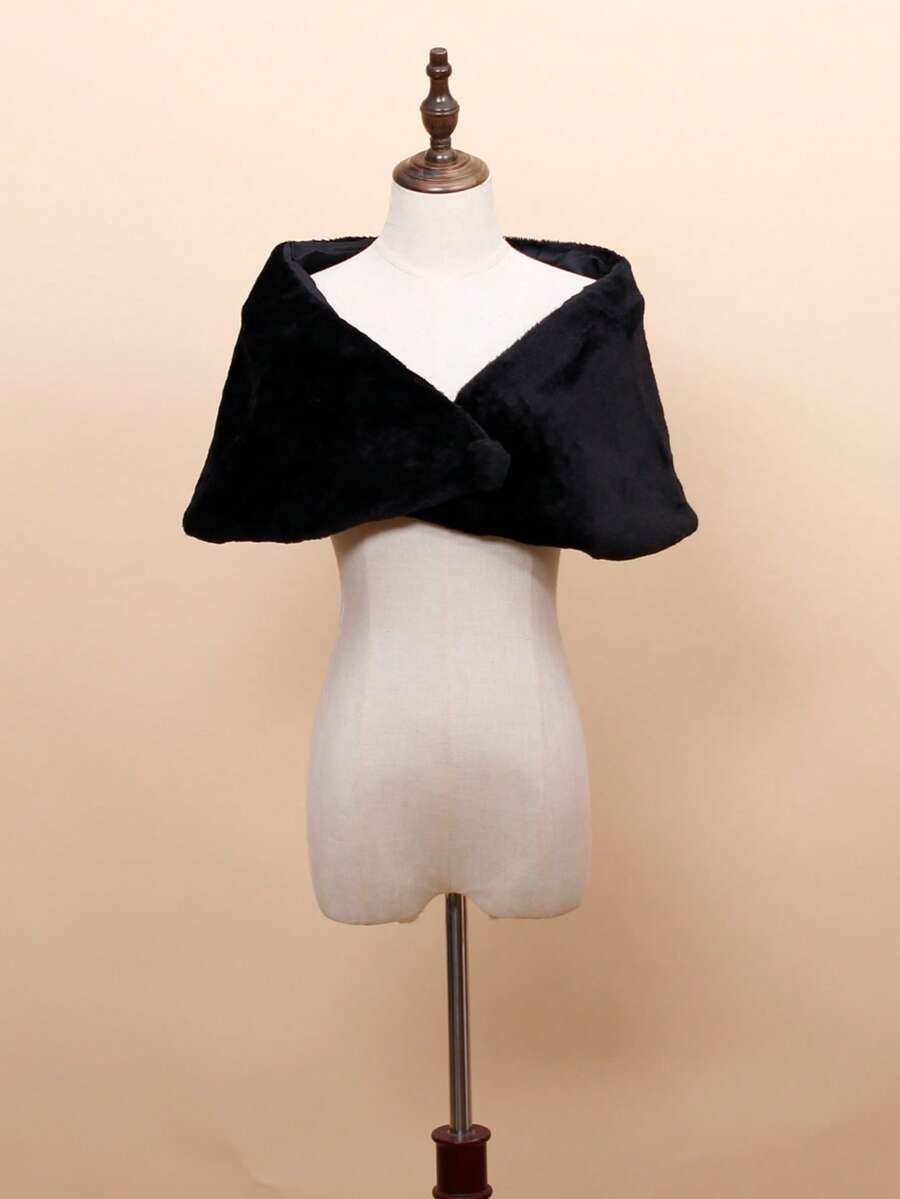 1 件简约优雅婚纱、新娘派对和日常穿着人造毛皮披肩 - 黑色 - 查看 1