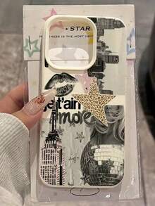 1pc White Matte Textured Personalized Lips & English Text Girl Puzzle Pattern Phone Case, Suitable For Phone 17/16 Pro Max, 15, 14 Plus, 13, 12, 11 - 白色 - 查看 3