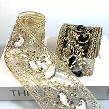 1/5 Yard, 8cm breite goldene metallische Pailletten Blumen Spitze, geeignet zum Nähen, kann für DIY Näharbeiten, Tischdecken Dekoration, Abendkleider und Heimdekoration verwendet werden, auch geeignet für Weihnachts- und Partydekorationen, DIY Haarclips. Vintage schwarze bestickte Pailletten Spitzenborte mit retro goldenem Blumenmuster - handgemachtes DIY Modeaccessoire, kann für Hüte, Kleider, Taschen und Vorhänge verwendet werden. - Verschiedenfarbig - Übersicht 4
