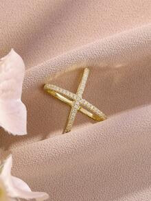 1 pieza Anillo con forma de X chapado en oro con turquesa de moda - anillo - Ver 3