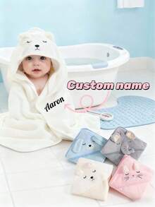 Toalla con capucha personalizada para bebé - Albornoz con capucha suave con forma de animal, adecuado para recién nacidos y niños pequeños | Regalo de bautizo, esencial para la guardería, todas las estaciones, orejas de animal 3D, regalo de baby shower, regalo perfecto - Multicolor - Ver 2