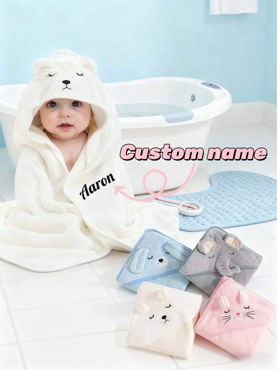 Toalla con capucha personalizada para bebé - Albornoz con capucha suave con forma de animal, adecuado para recién nacidos y niños pequeños | Regalo de bautizo, esencial para la guardería, todas las estaciones, orejas de animal 3D, regalo de baby shower, regalo perfecto