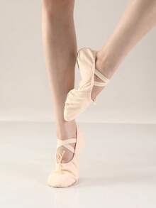Drawstring Ballet Dance Flats For Women Pink Canvas Criss Cross Band Slip-On Ballet Dance Shoes - Pink - View 3
