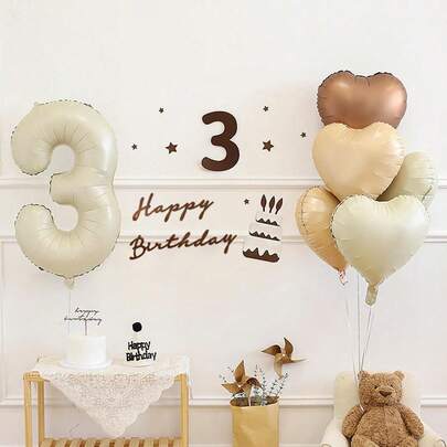 1 Set Of 10pcs Vintage Cream-Colored Number Balloons Decoration For 1-9 Years Old Boys And Girls Birthday Party Background Wall