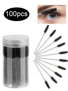 100/50/10 支睫毛刷、带容器的黑色眼影棒、一次性眉刷、睫毛嫁接刷、眉刷、蓖麻油刷（水晶粉） - 彩色 - 查看 4