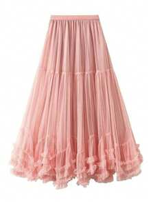 Tulle Skirt With Lining - Dusty Pink - View 2