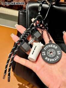 Design Contrasting Color Sports Style Barbell & Dumbbell Pendant, Fitness Accessory Fitness-Inspired Keychains Lanyard, Fitness Barbell & Dumbbell Keychains Charms, Gym Barbell Dumbbell Board Bottle Pendant, Backpack Charm, Exercise Workout Keychain, - 彩色 - 查看 12