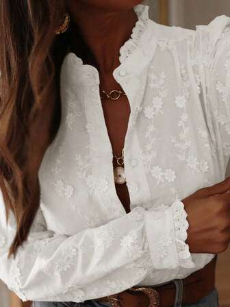 Camisa blanca abotonada para mujer, adecuada para la oficina, maestros, brunch, uso en otoño, tops para conciertos, estilo casual elegante