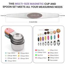Stainless Steel Measuring Cup And Spoon Set, Magnetic Measuring Cup And Spoon Set, Double-Sided Magnetic Measuring Spoon Set, Measuring Cup And Spoon Gap Set With Markings, Suitable For Dry And Liquid Ingredients - Kitchen Supplies - Baking Tools