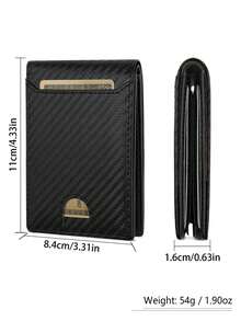 1个男士碳纤维便携钱包，多卡位卡包，RFID防盗刷毛双折卡包，适合青少年夏季休闲户外运动、度假旅行、毕业礼物或生日配饰 - 黑色 - 查看 4