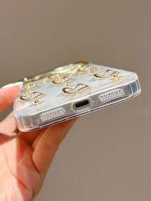 闪光 3D 镂空金属心形蝴蝶结手机壳适用于 17 Pro Max 16 15 14 13 12 Pro Max Plus 11 女款可爱滴胶透明防震保护套 - 金色愛心 - 查看 7