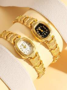 2025 New Women's Luxury Gold Watch, Barrel-Shaped Dial, Stainless Steel Strap, Fashionable Quartz Wristwatch - Gold - View 2