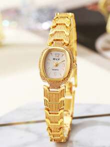 2025 New Women's Luxury Gold Watch, Barrel-Shaped Dial, Stainless Steel Strap, Fashionable Quartz Wristwatch - Gold - View 13