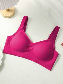 Affordable Plus Size Wire-Free Backless Seamless Bra, Adjustable Strap Thin Sports Bra - Hot Pink - View 6