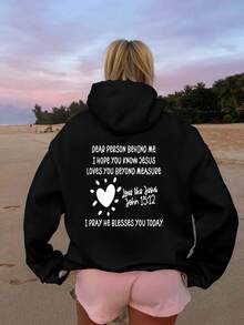 Women Stylish Light Blue Hoodie With Inspirational Dear Person Behind Me Print Jesus Loves You Beyond Measure Design Pocket Perfect For Fall Winter Casual Everyday Wear Casual Wear Hoodie Playful Print Hoodie Pocket Hoodie S M L XL XXL XXXL - 黑色 - 查看 2