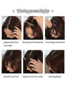 Perucă cu clips cu breton francez 1 buc, perucă sintetică densă și naturală, păr drept cu perciunii, potrivită pentru femei blonde, 15 cm, cu agrafă de păr, agrafă de păr, agrafă de păr