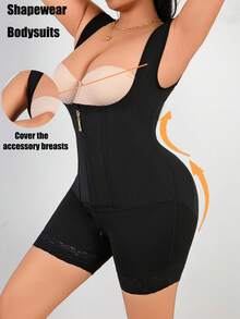 Plus Size Women High Cinched Waist Romper Shorts, Tummy Control, Butt Lifting - Black - View 9