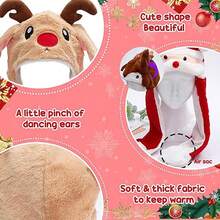 圣诞老人麋鹿毛绒帽，带可活动胡须的圣诞帽，趣味毛绒装饰帽，圣诞派对装饰帽，家居装饰，圣诞帽，圣诞装饰品，家居圣诞礼物，圣诞装饰 - 卡其色 - 查看 6