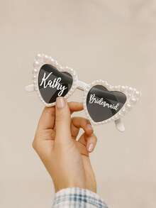 Personalized Heart-Shaped Pearl Fashion Glasses, Two Custom Pairs Of Black And White Pearl Heart-Shaped Fashion Glasses, Personalized Bridal And Groom Fashion Glasses, Bridesmaid And Groomsmen Fashion Glasses, Wedding Decoration Glasses, Novelty Women'S Heart-Shaped Fashion Glasses For Parties, Vintage Heart-Shaped Fashion Glasses - Multicolor - View 9