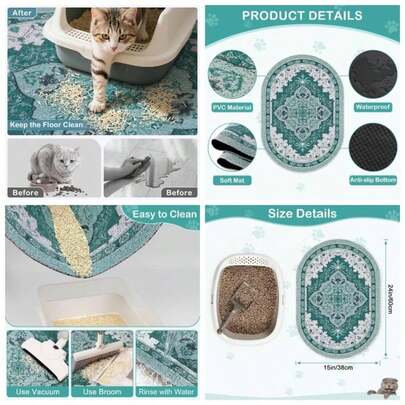 Litter, 33x 22 Large Size Litter Box Rug With Non - Slip Bottom, Easy To Clean Supplies Accessories Essentials Indoor Kitten Floor, Brown L