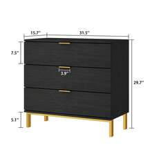 ECACAD Modern Chest Of Drawers, Nightstand Bedside Table With 3 Drawers And Metal Legs For Bedroom Living Room - màu đen - Xem 4