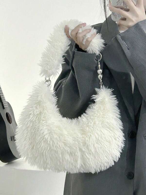 Novas bolsas de outono e inverno, bolsas peludas fofas, bolsas peludas estilosas para axilas, bolsas de mão de pelúcia de nicho para axilas.