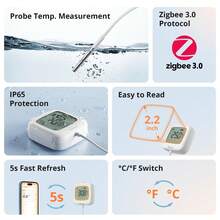 SNZB-02LD,SONOFF Zigbee 3.0 Smart Thermometer IP65 Waterproof Rating 2.2 Inch LCD Screen Display Probe Temperature Detection Measurement Compatible With Alexa, EWeLink APP For Pool Bathtub Fridge Freezer - White - View 4