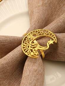 4 piezas Anillos para servilletas con diseño hueco de luna y estrella, portaservilletas de mesa creativo para días festivos - Multicolor - Ver 6