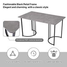 Dining Room Set (5 Pieces), Dining Table With 4 Chairs, Modern Kitchen Table Set, 140 * 80 Cm Kitchen Table With Black Metal Legs, Gray MDF Table Top, Beige Velvet Dining Chairs - Grey - View 10