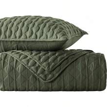Blue Quilt King Size Bedding Sets With 2 Pillow Shams, Lightweight Soft Bedspread Coverlet, Quilted Blanket Thin Comforter Bed Cover All Season, 3 Pieces, 104x90 Inches, All - Season Bedding - 橄欖綠 - 查看 9