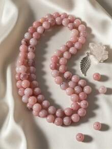 Ópalo Rosa Bola Lisa Piedra Natural Redonda para bisuteria - 3 tiras - Ver 2